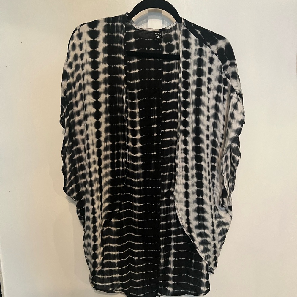 SHEIN Black and White Tie-Dye Open Cardigan